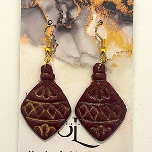 NEW Burgundy Sparkle Holiday Ornament Polymer Clay Dangle Earrings